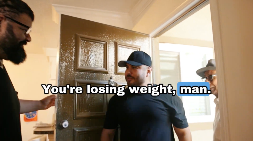 Michael visiting John at home and noticing he is beginning to lose weight during treatment.