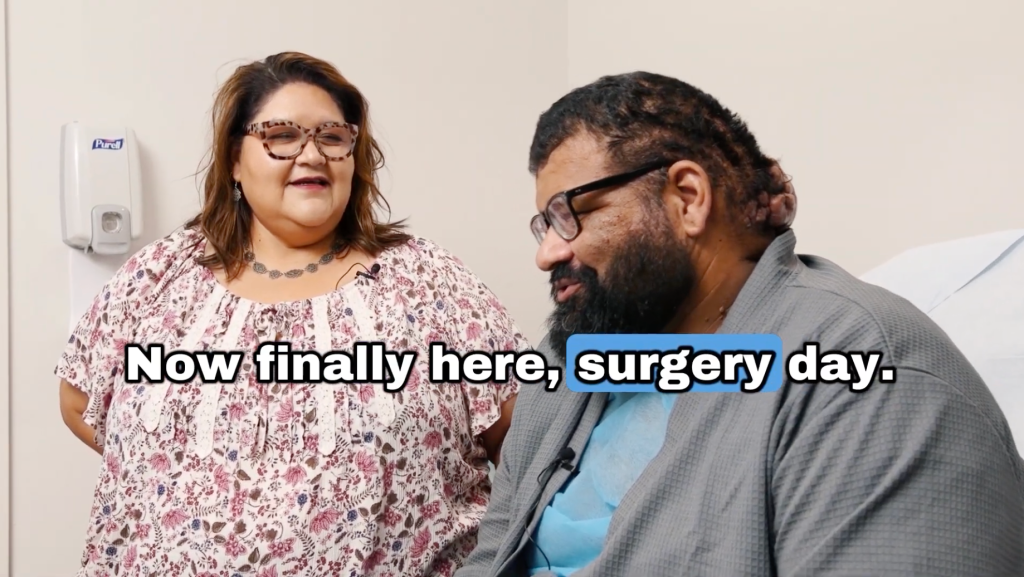 John sits with his sister Cheyenne in the clinic discussing how life might change after recovery from scalp surgery.