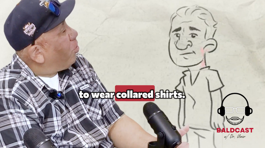 Collared shirts helped Robert hide early redness and scarring from folliculitis keloidalis nuchae on the back of his neck.