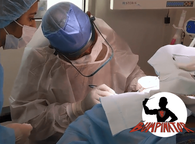 Dr. Bumpinator at work to remove the patient's Acne Keloidalis Nuchae once and for all. 